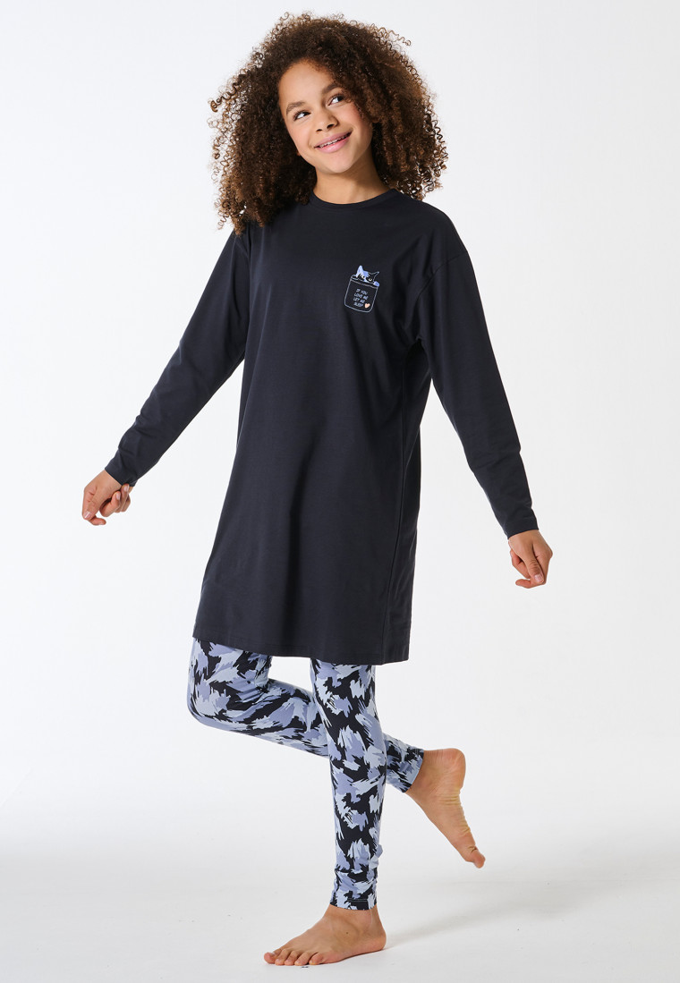 Schlafanzug lang Leggings Katze navy - Teens Nightwear
