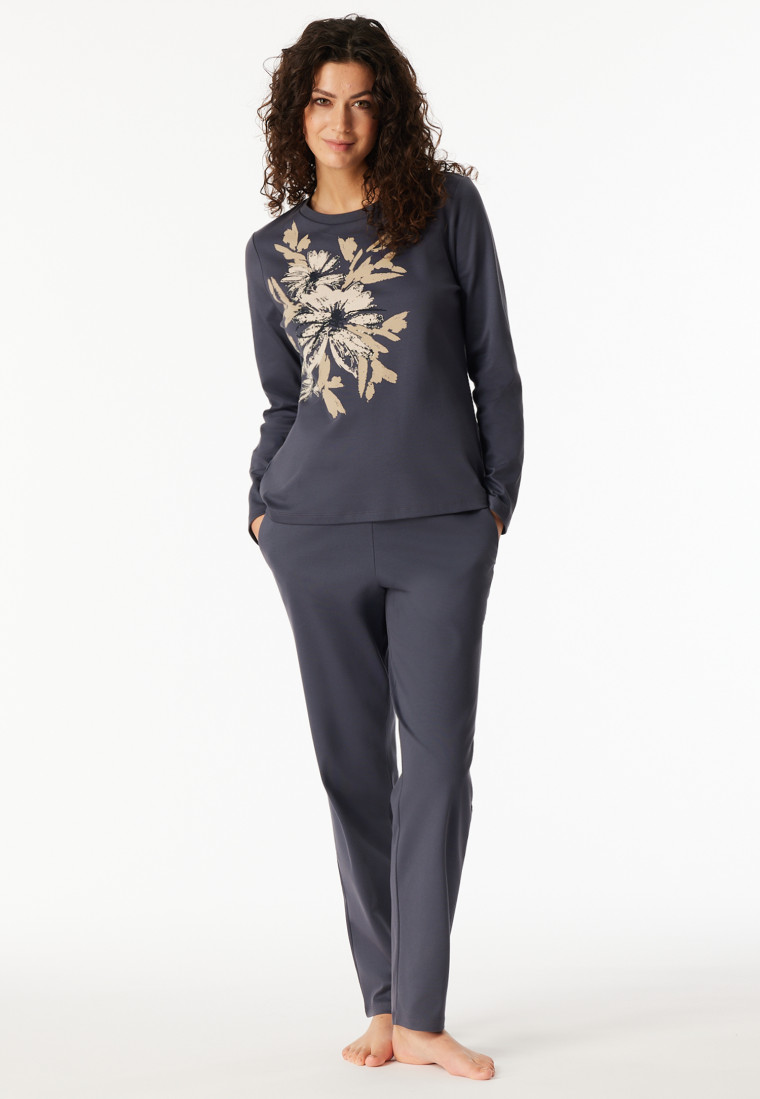 Lange pyjama bloemen grafiet - Comfort Interlock