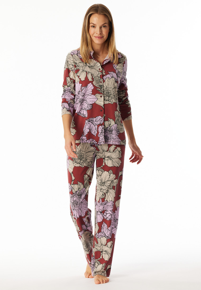 Pyjama lang jersey aloë vera bloemen donkerrood - selected! premium