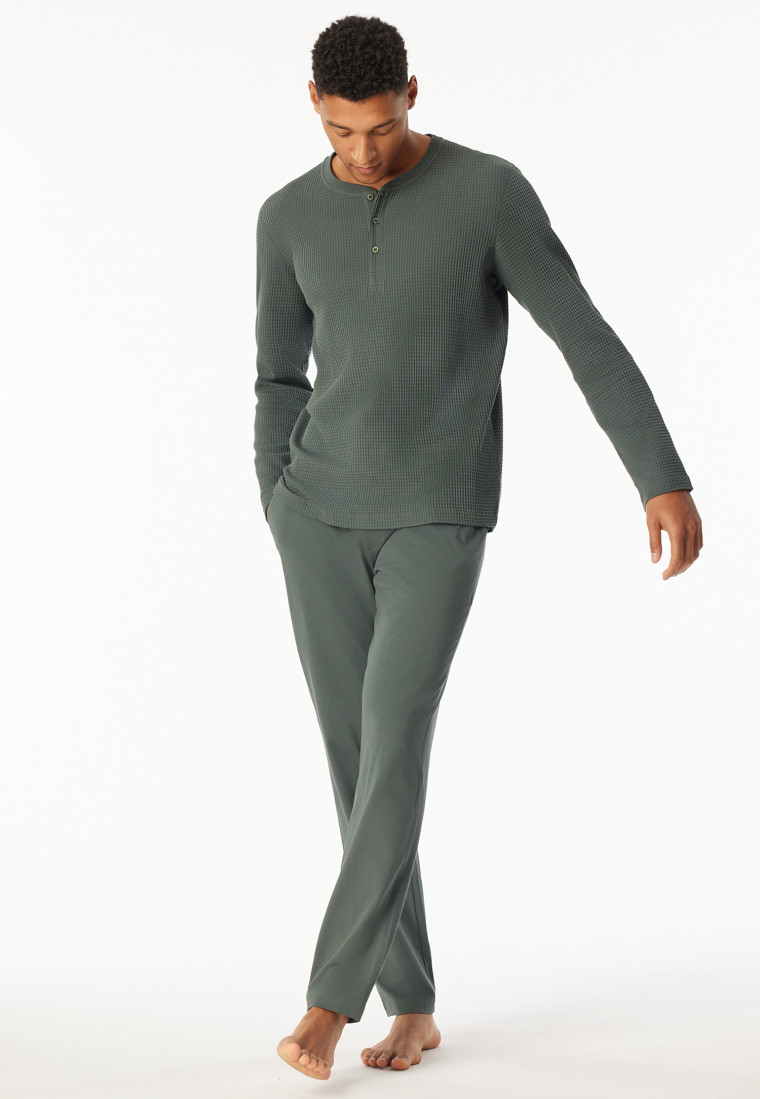 Pyjama long jacquard patte de boutonnage vert foncé - Modern Nightwear