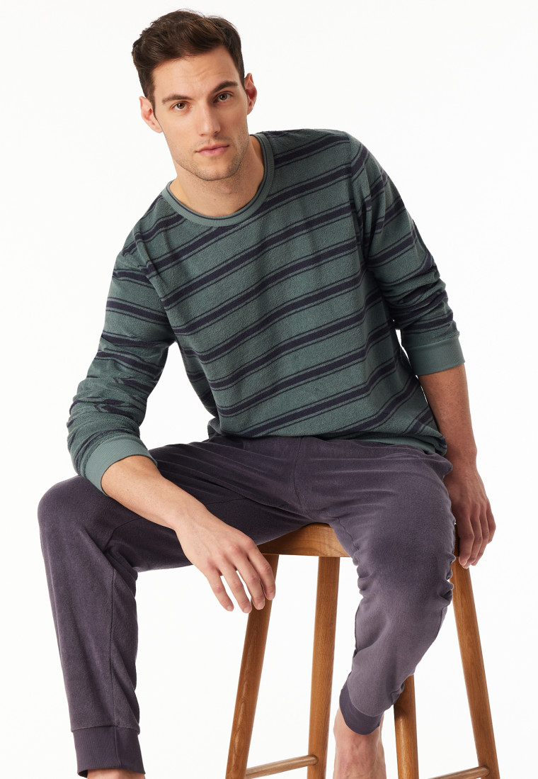 Long pyjamas terry towelling stripes mineral - Casual Nightwear