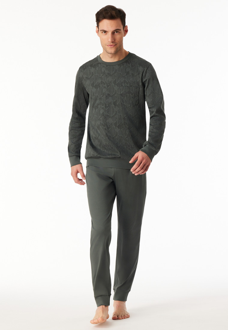Pyjama lange interlock manchetten donkergroen patroon - Fine Interlock