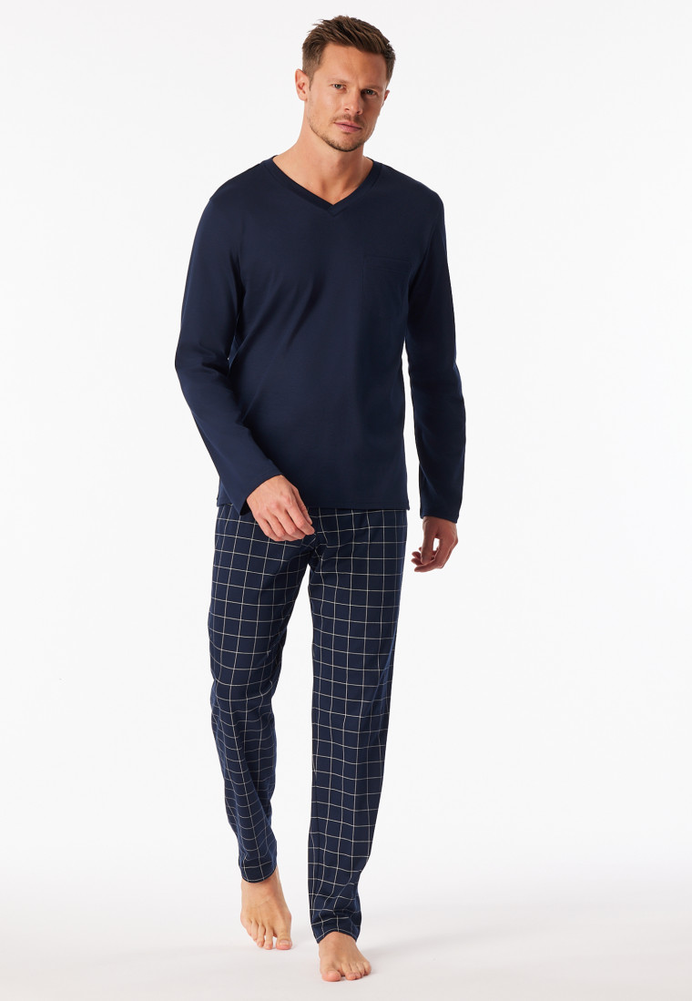Lange pyjama nachtblauw geruit - Fine Interlock