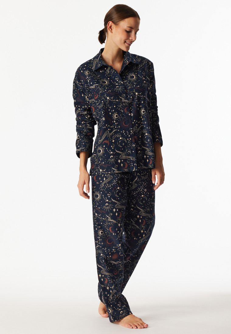 Pyjama lang Flanell dunkelblau bedruckt - X-Mas Family