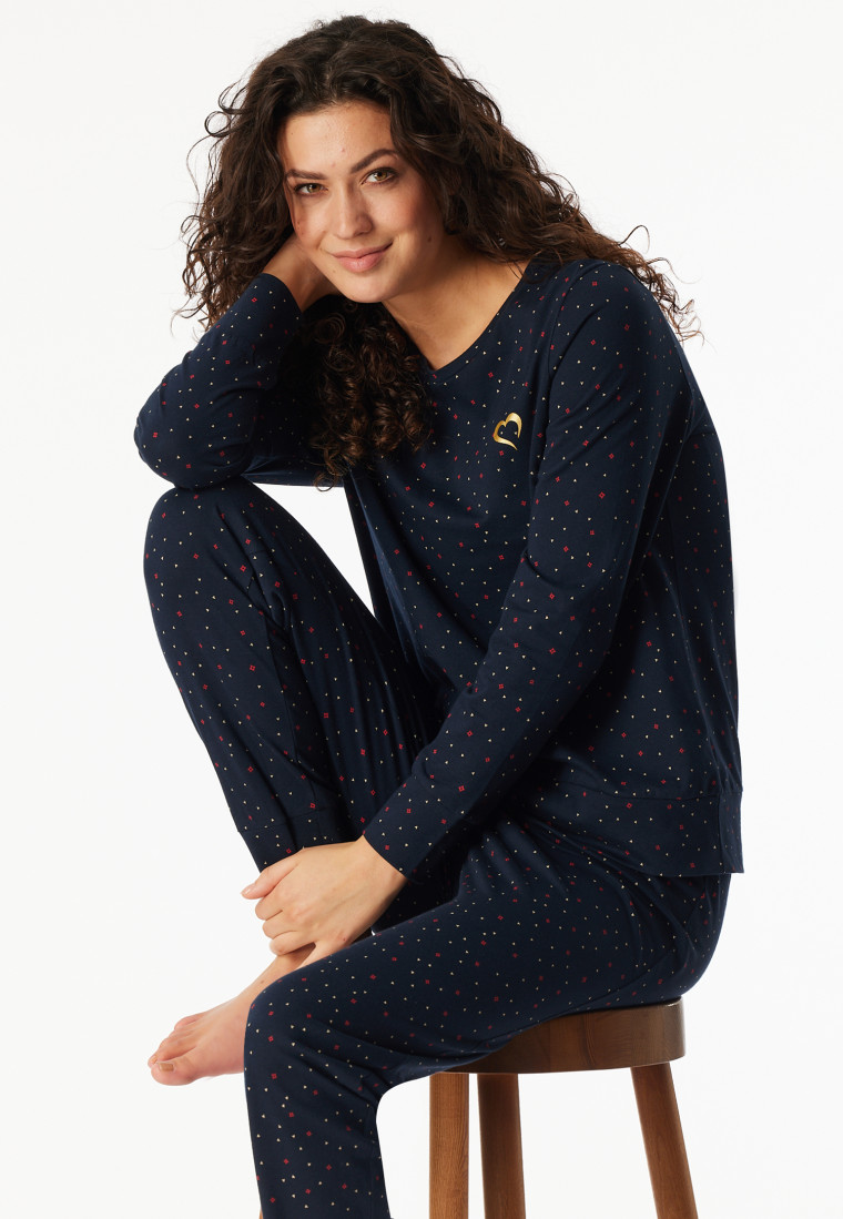Pyjamas long cuffs heart midnight blue - Family