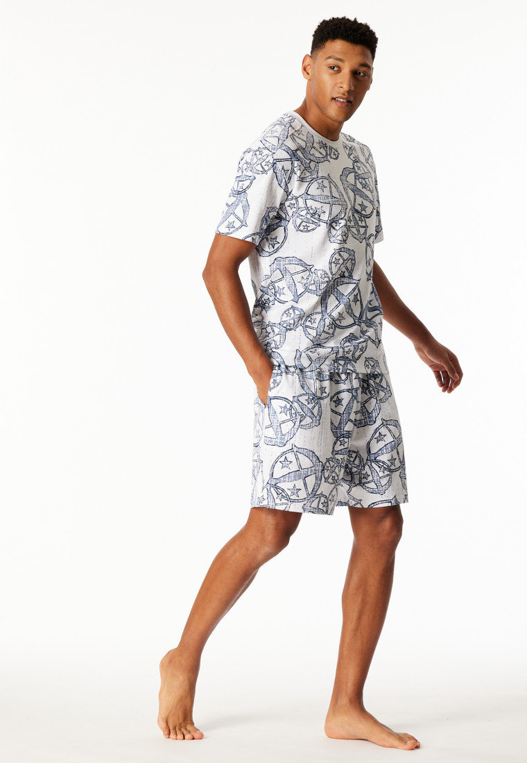 Shirt korte mouw statement print wit-blauw - SCHIESSER 150 Years