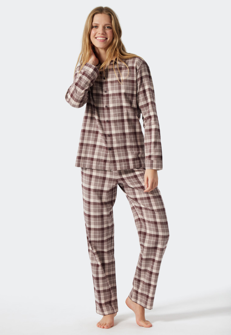 Pajamas long flannel organic cotton oversized checked peach - Sleep+Lounge