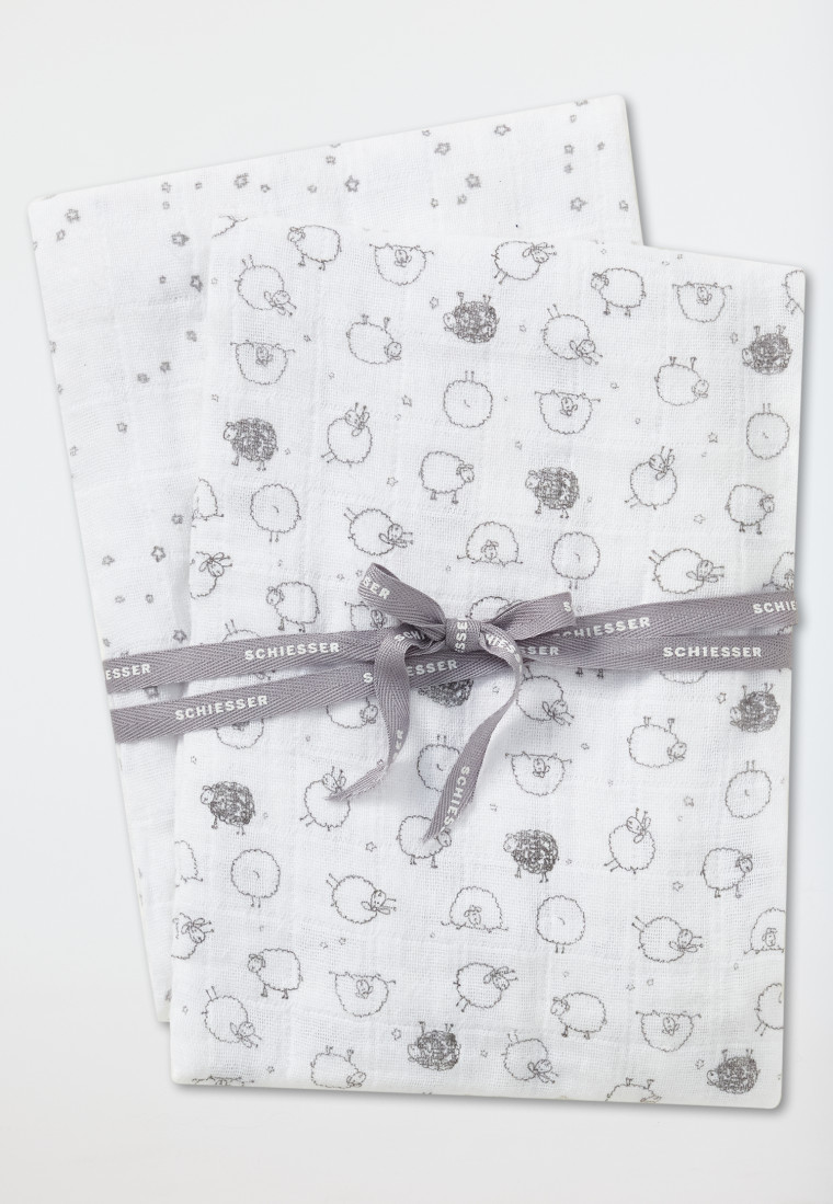 Lingettes en tissu blanc/gris clair chiné pour bébé par lot de deux - Original Classics
