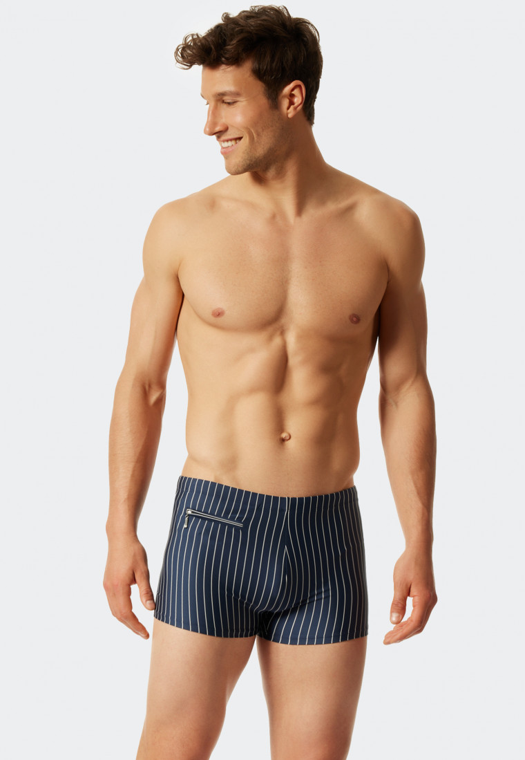 Maillot de bain rétro avec poche zippée Tissu tricot recyclé rayures amiral - Nautical Casual