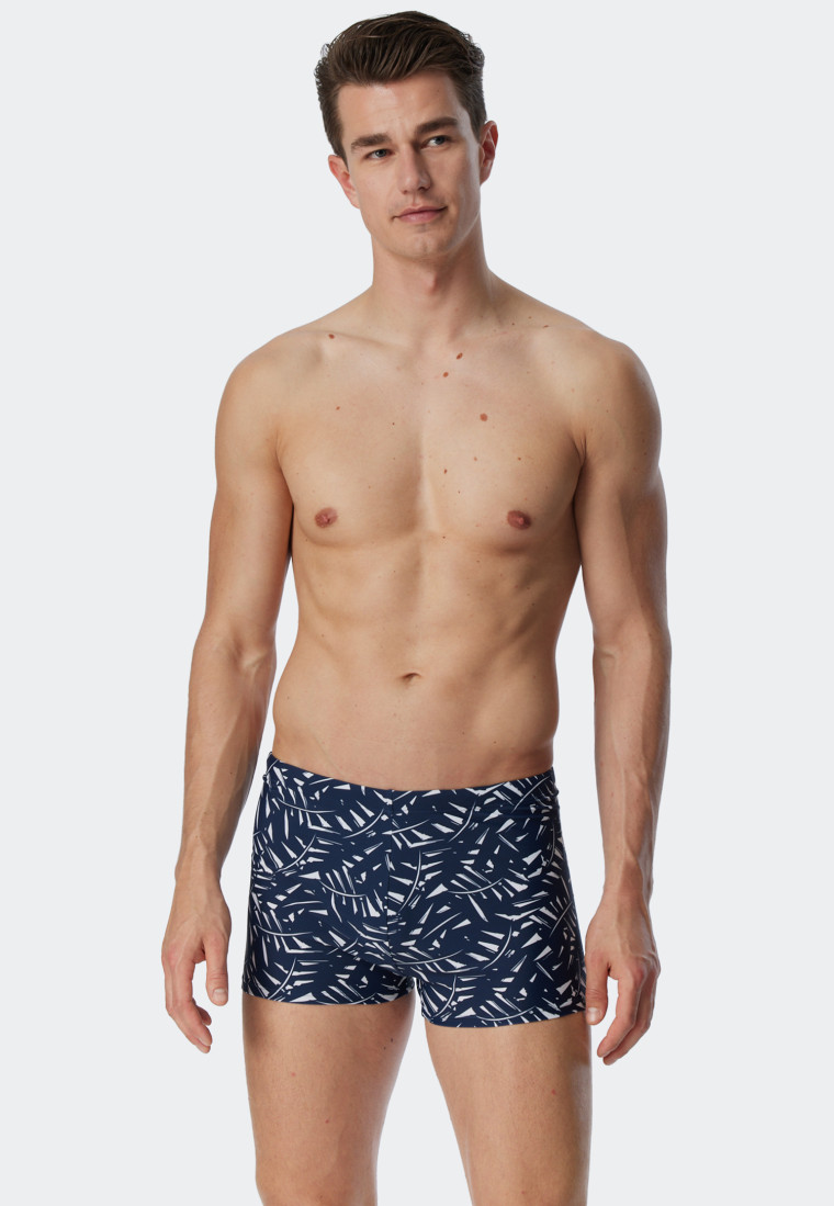 Costume da bagno retrò in maglieria dotato di tasca con zip e fantasia di colore blu scuro - Wave Nature