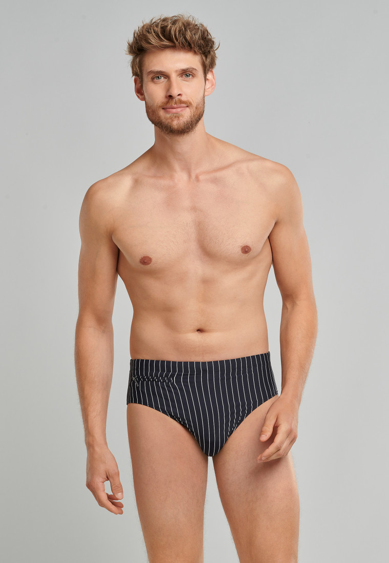 Slip de bain Bade-Sir avec poche zippée tissu tricoté recyclé rayures noir - Nautical Casual