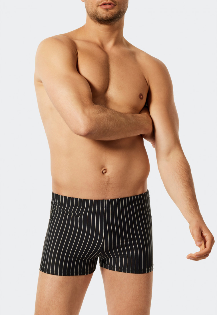 Retro swimsuit with zip pocket knitwear recycled stripes black - Nautical Casual