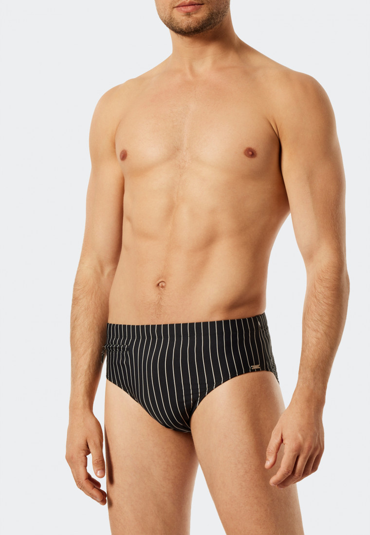 Bathing sir with zip pocket knitted fabric recycled stripes black - Nautical Casual
