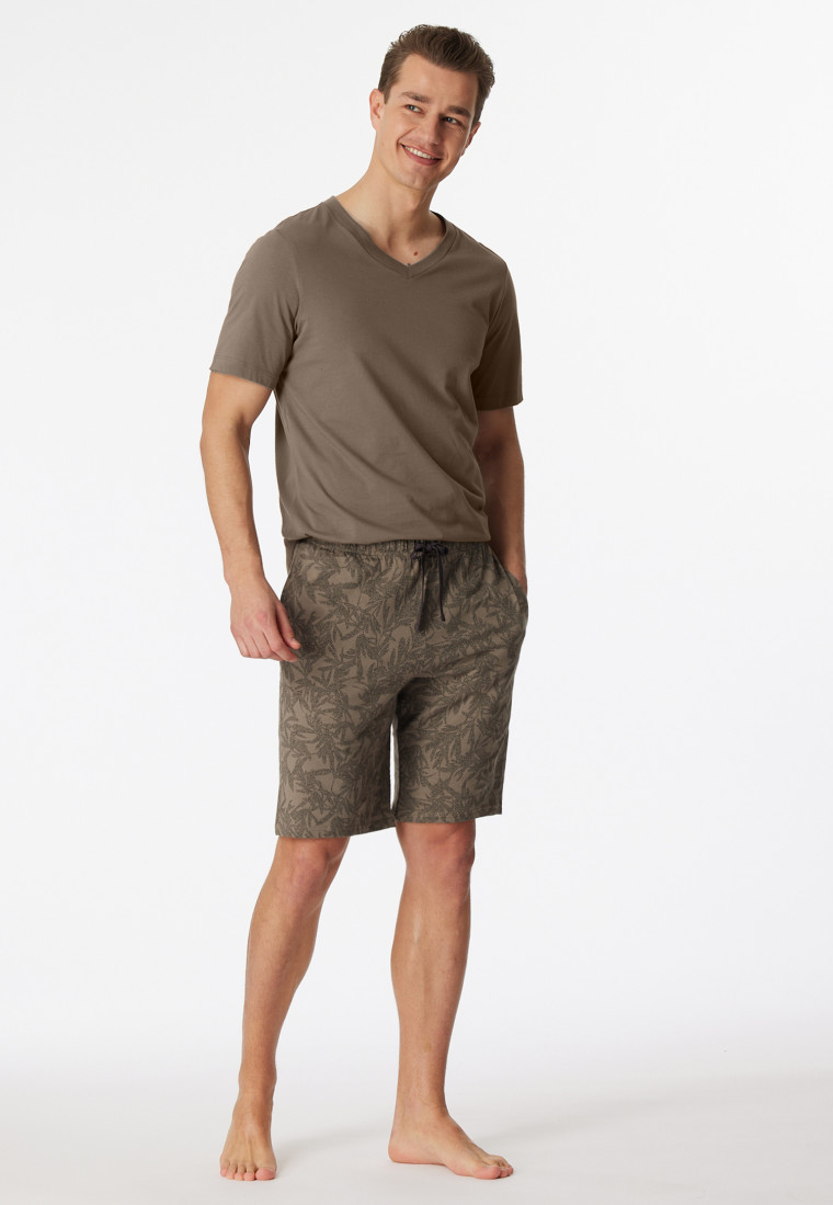 Bermuda coton bio feuilles taupe - Mix+Relax