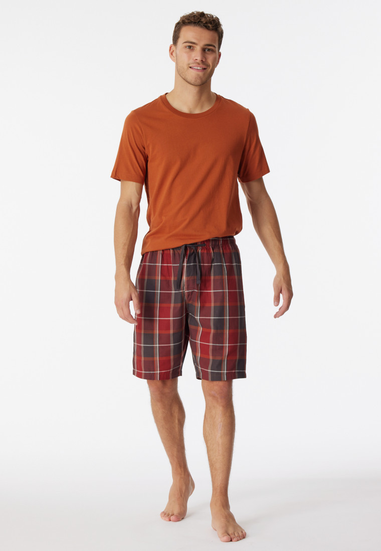 Bermudashort geweven stof biologisch katoen geruit terracotta - Mix+Relax