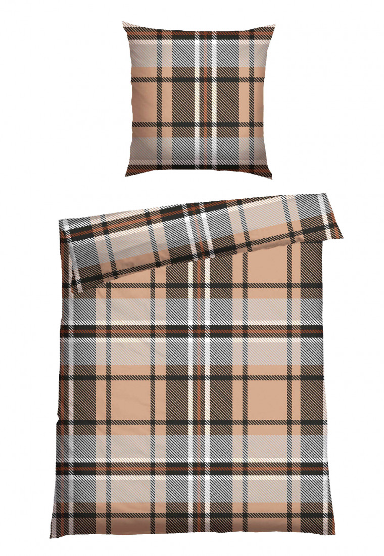 Bed linen 2-piece checkered beige - Feinbiber
