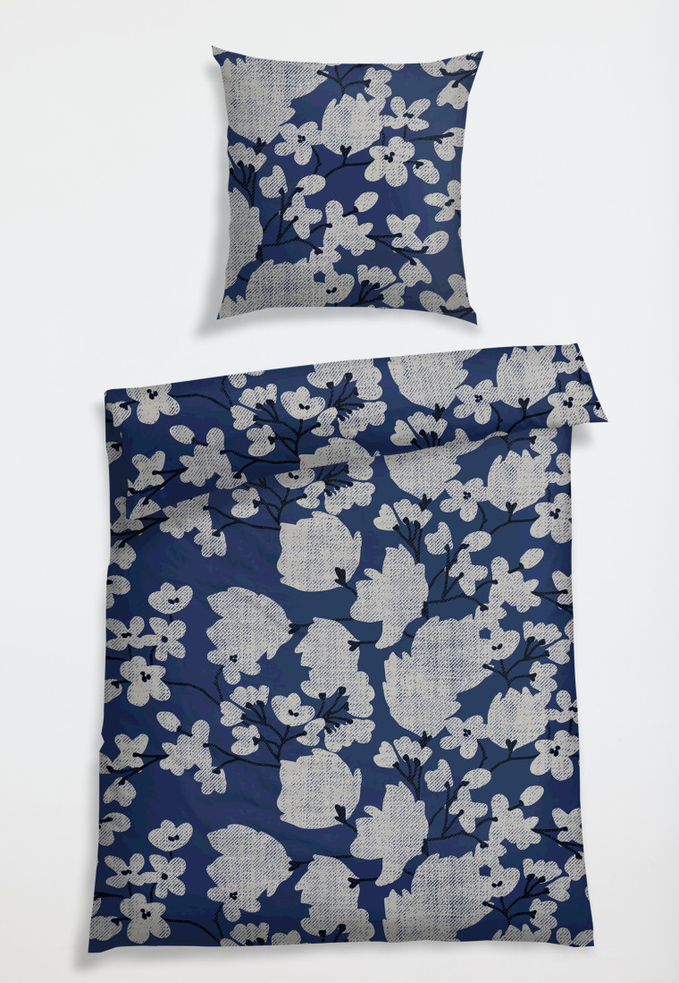 Bed linen 2-piece satin blue pattern - SCHIESSER Home