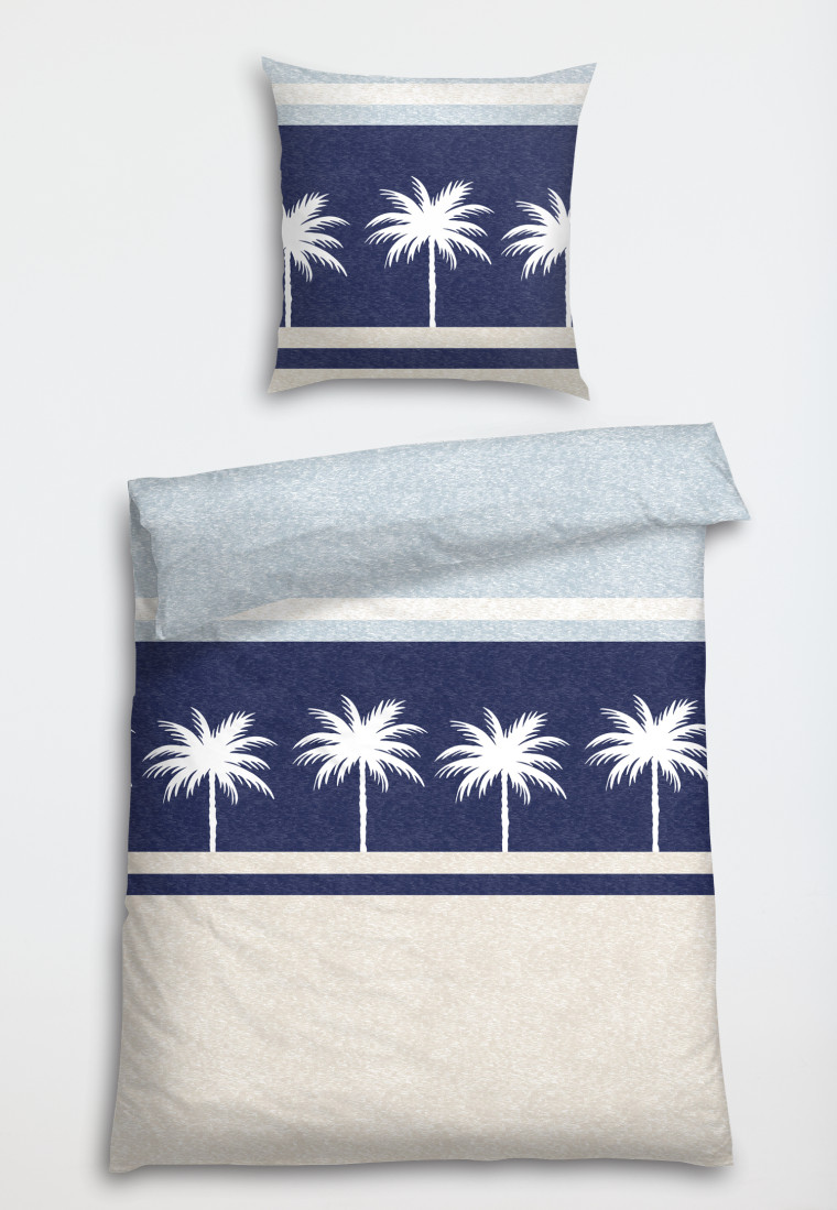 Bed linen 2-piece satin palm trees patterned navy - SCHIESSER Home