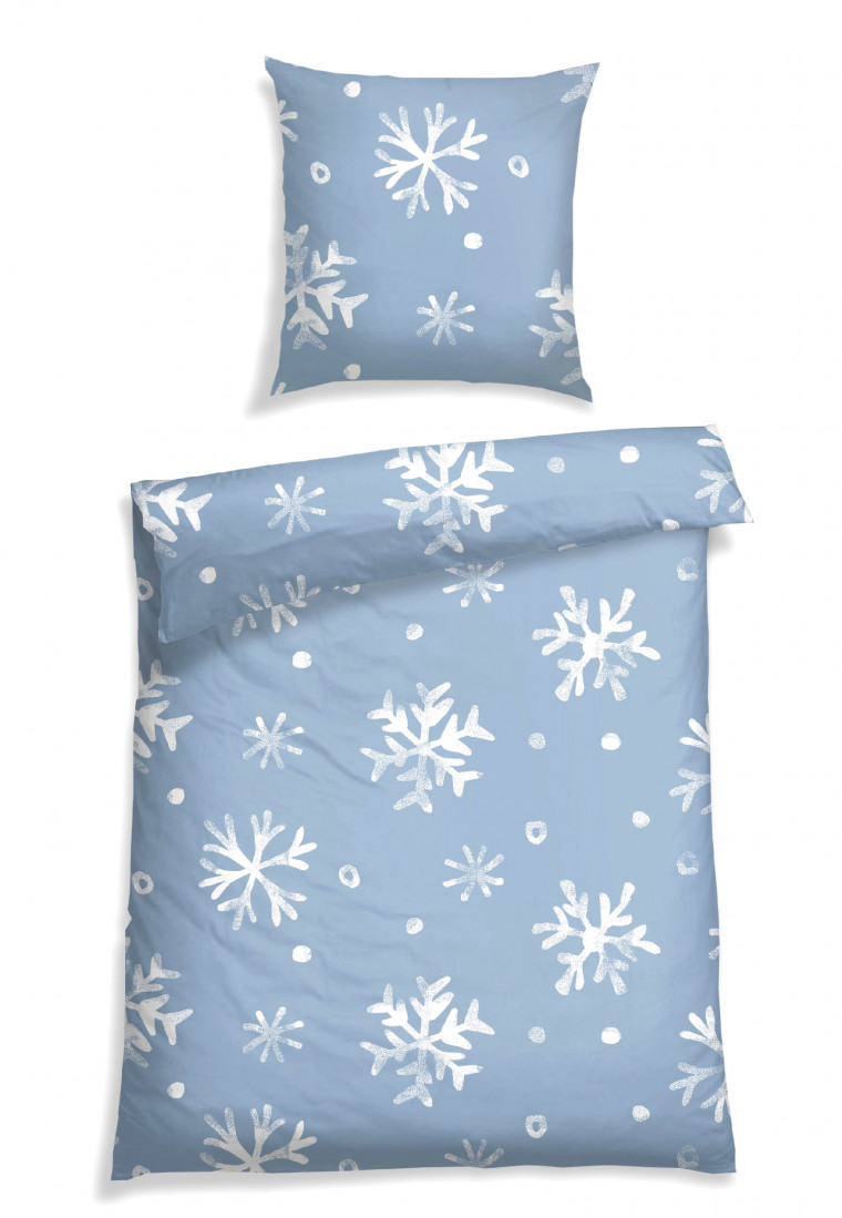Bed linen 2-piece snowflakes light blue patterned - Feinbiber
