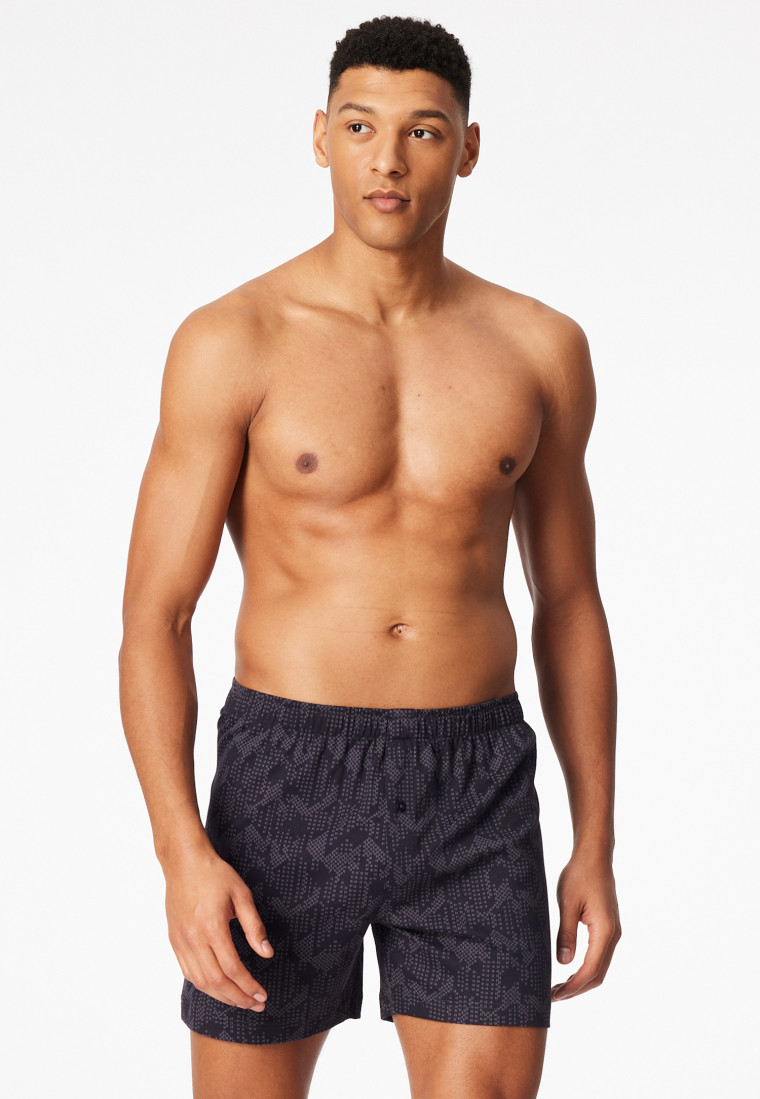 Boxershorts Interlock gemustert kohle - Fine Interlock