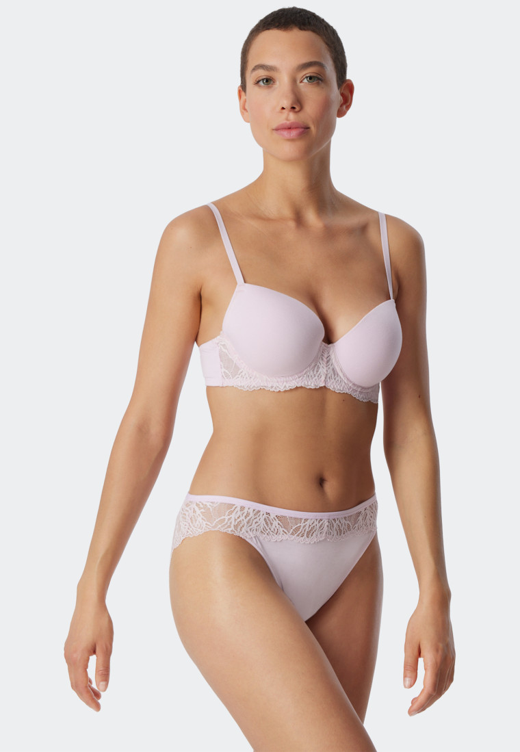 Reggiseno con coppe imbottite e ferretto con inserti in pizzo, tonalità rosa tenue - Modal and Lace