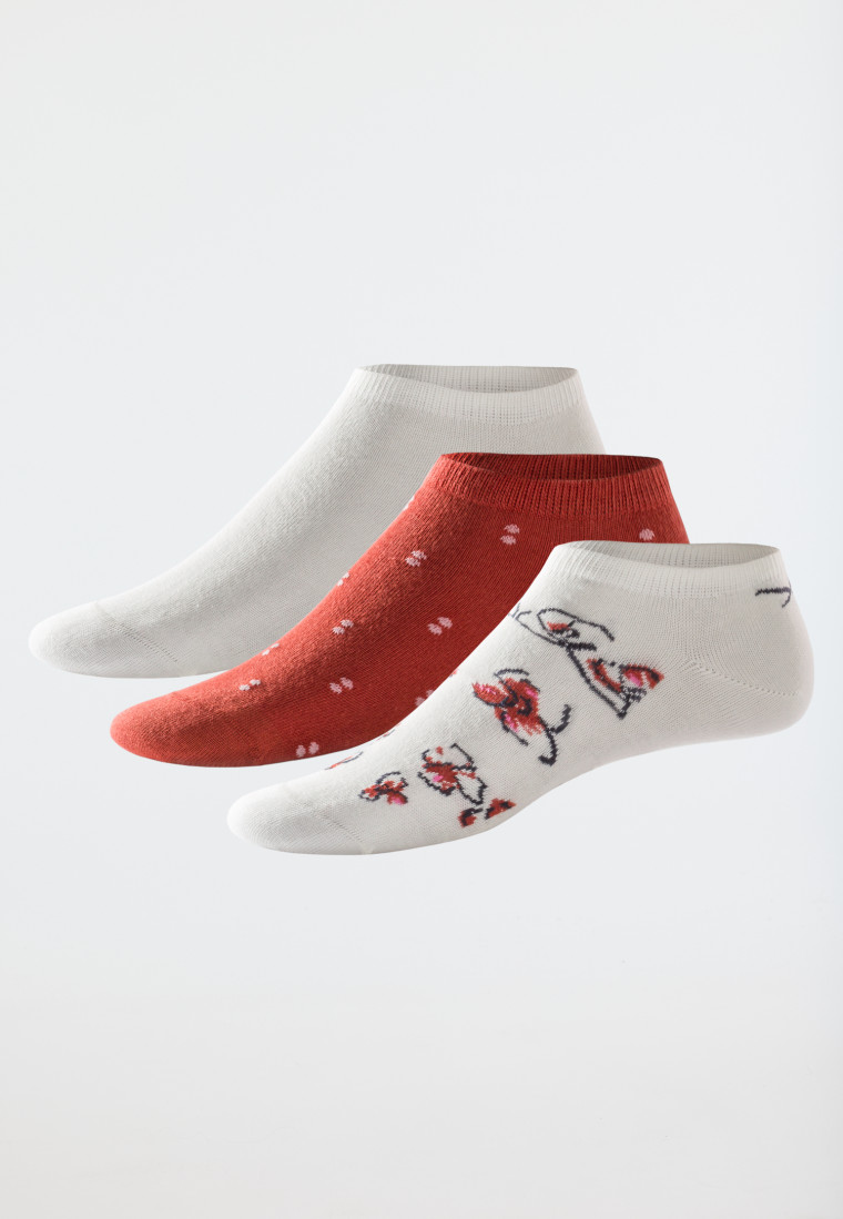 Women's sneaker socks 3-pack Stay Fresh polka dots flowers terracotta / white - Bluebird