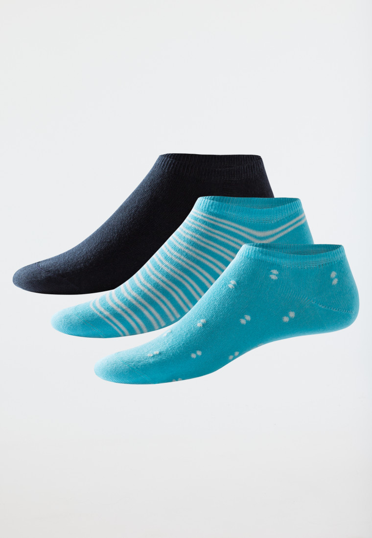 Sneakersokken voor dames 3-pack stay fresh stippen strepen turquoise/donkerblauw - Bluebird