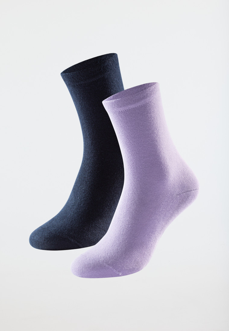 Confezione da 2 paia di calzini da donna in cotone biologico, lavanda/blu notte - 95/5