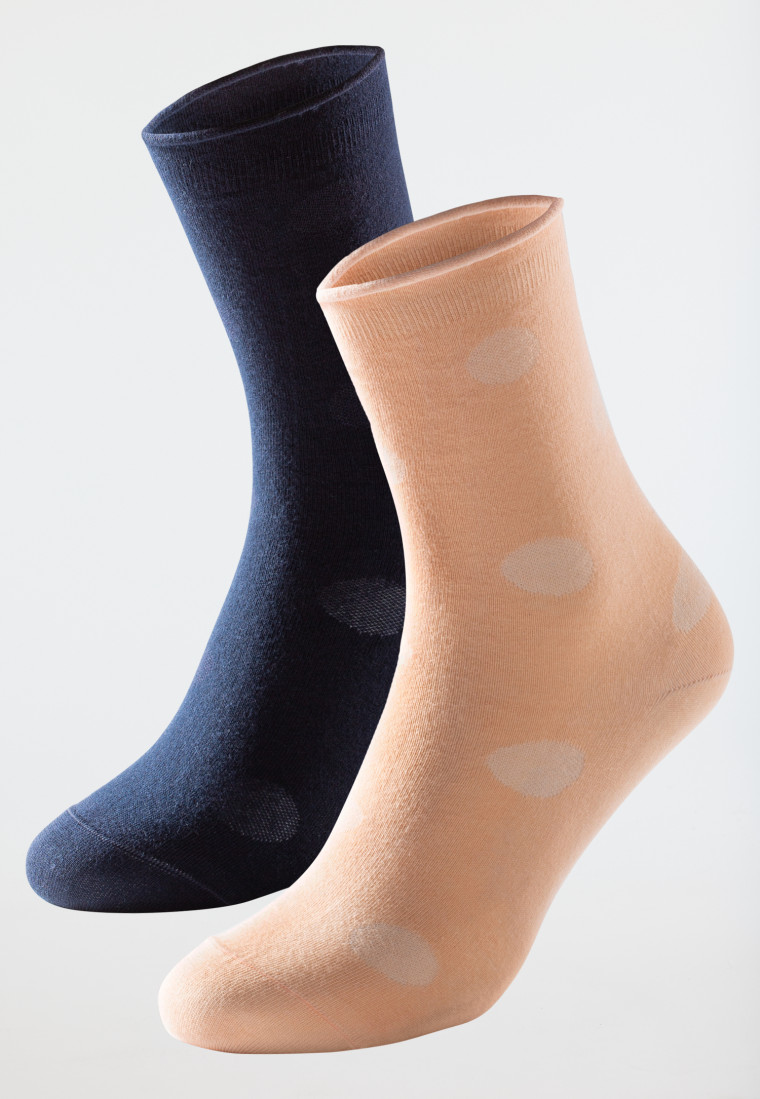 Women's socks 2-pack polka dots cream/dark blue - Long Life Cool