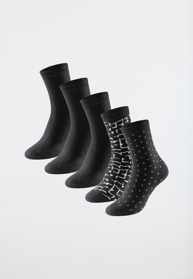 Women's socks 5-pack stay fresh solid/patterned black/white - Bluebird