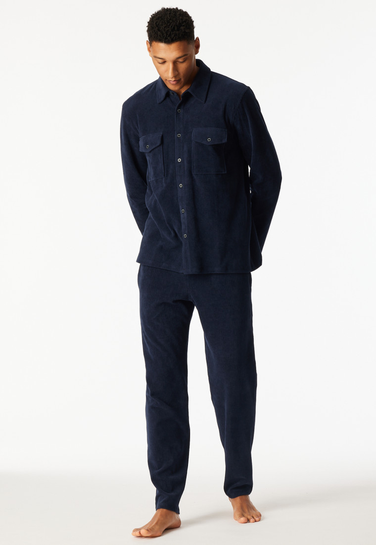 Shirt long-sleeve velour chest pockets midnight blue - Mix+Relax