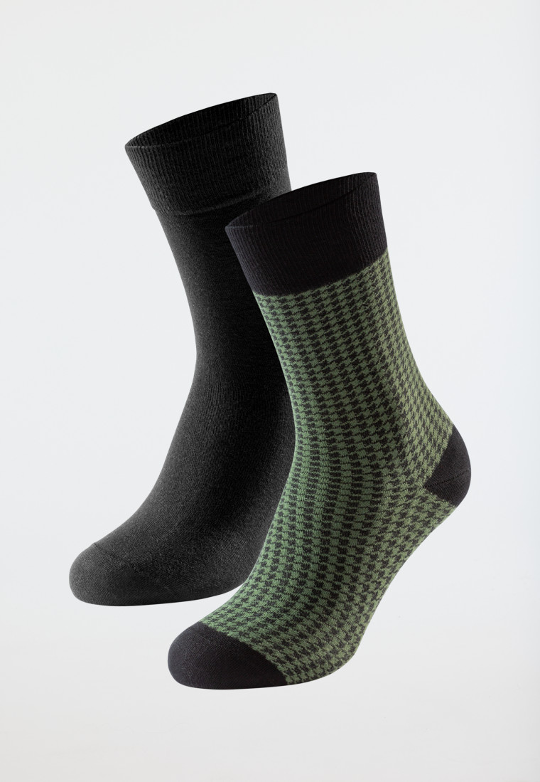 Herrensocken 2er-Pack Pima Baumwolle uni gemustert dunkelbraun/grün - Long Life Cool