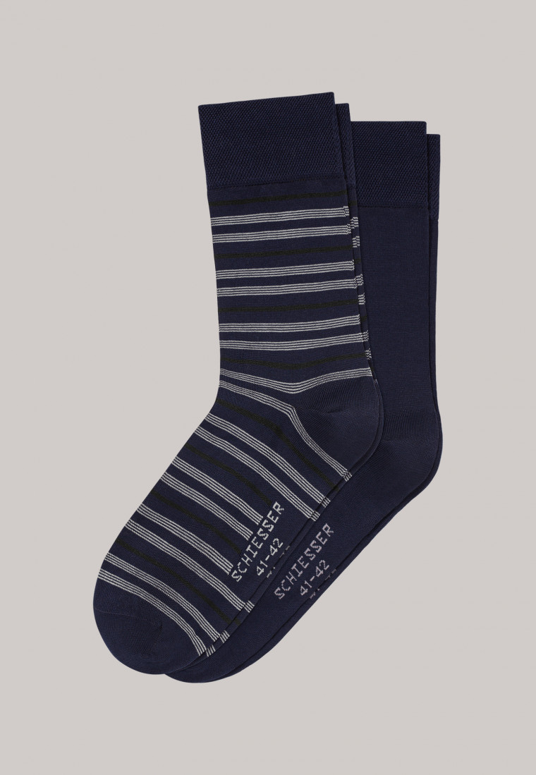 Herrensocken 2er-Pack Ringel navy  - Extrafein