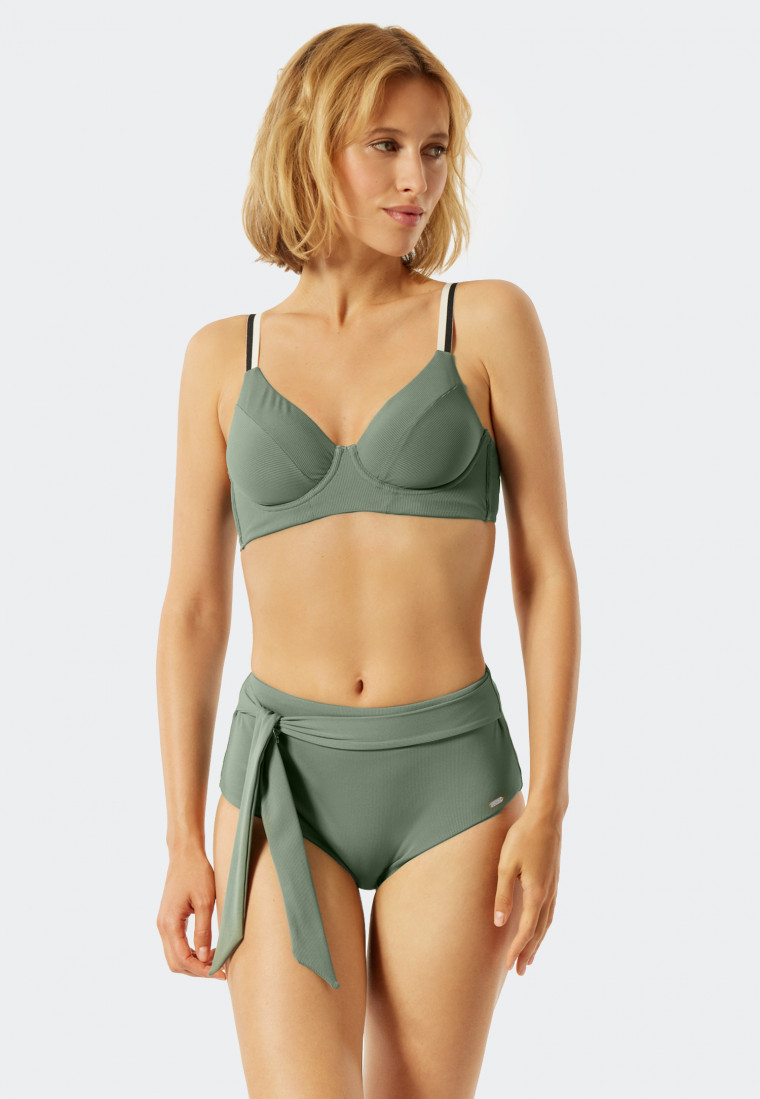 Bikinislip met hoge taille gevoerd met bindceintuur kaki  California Dream