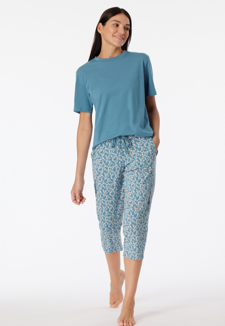 Pantalon 3/4 longueur 3/4 fleurs gris-bleu - Mix+Relax