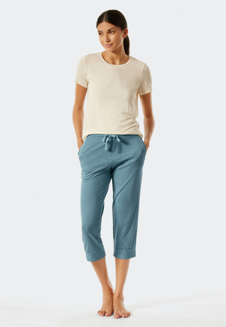 Pantalon 3/4 long passepoil modal poignets bleu-gris - Mix + Relax