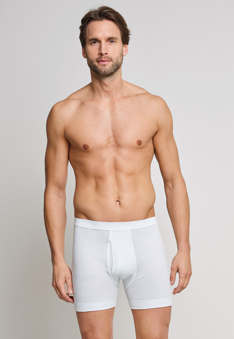 White short pants of a double rib material with fly - Essentials