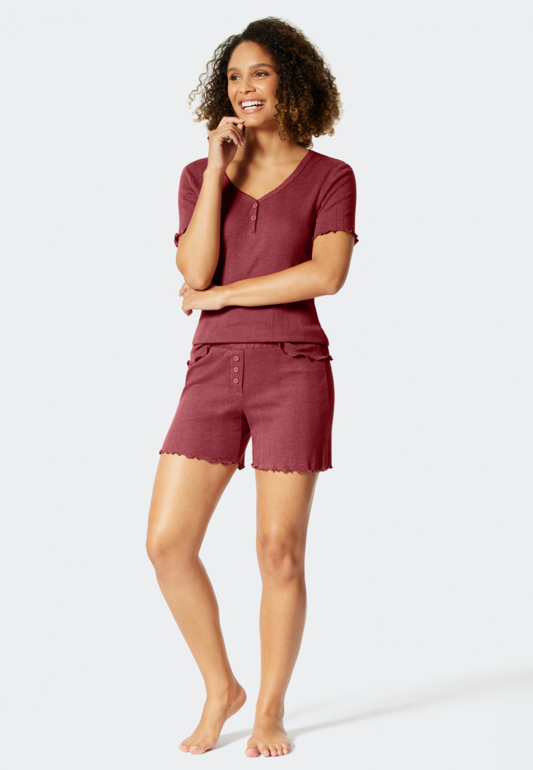 Hose kurz Organic Cotton Ajouree Zierknöpfe beere - Mix+Relax