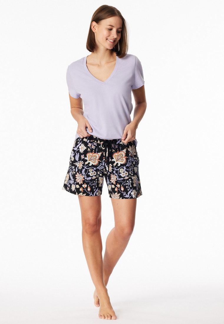 Hose kurz Palmen Blumen schwarz - Mix+Relax