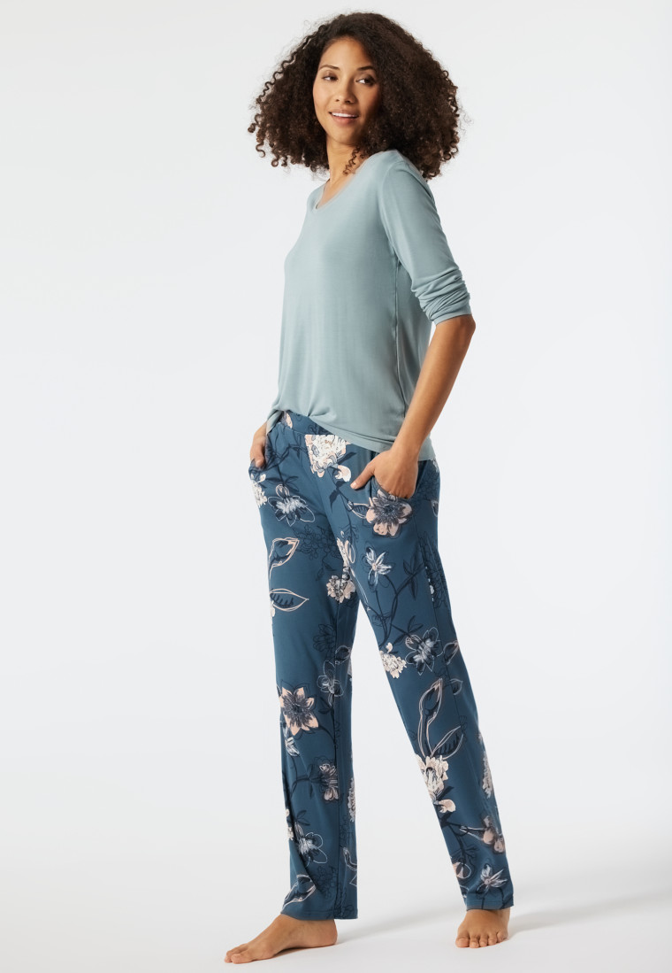 Pants long interlock floral print blue-green - Mix & Relax