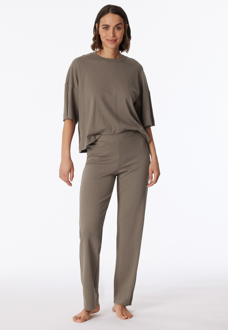 Pantaloni lunghi in Interlock di cotone biologico, grigio tortora - Mix+Relax
