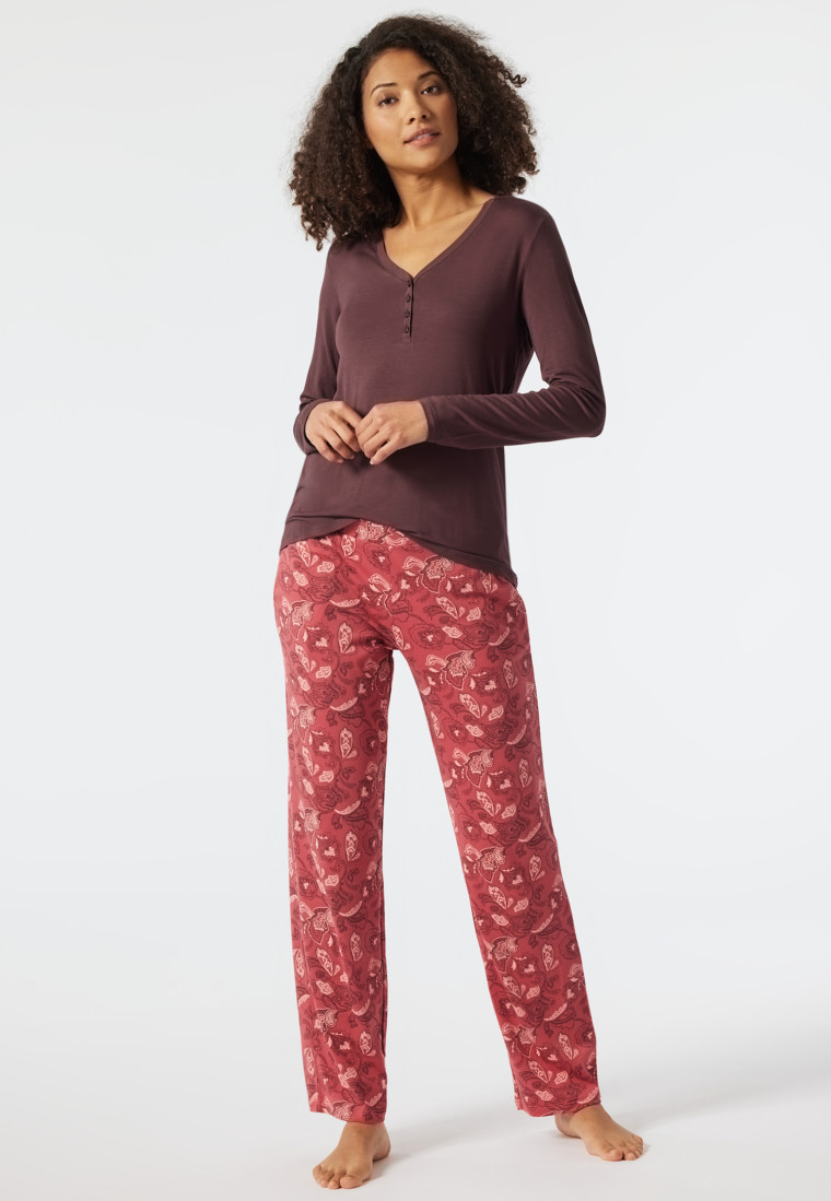 Pantaloni lunghi in interlock con stampa paisley, rosso chiaro - Mix+Relax