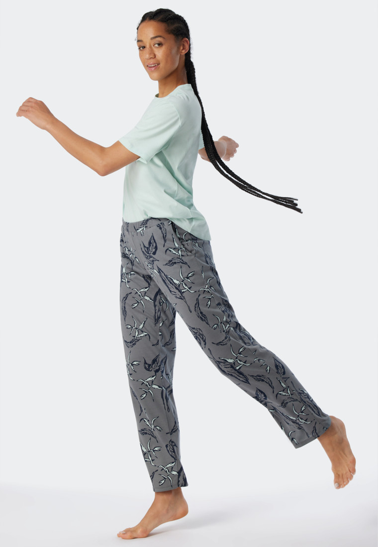 Pantaloni lunghi con tasche, in modal, stampa di foglie, multicolore - Mix+Relax