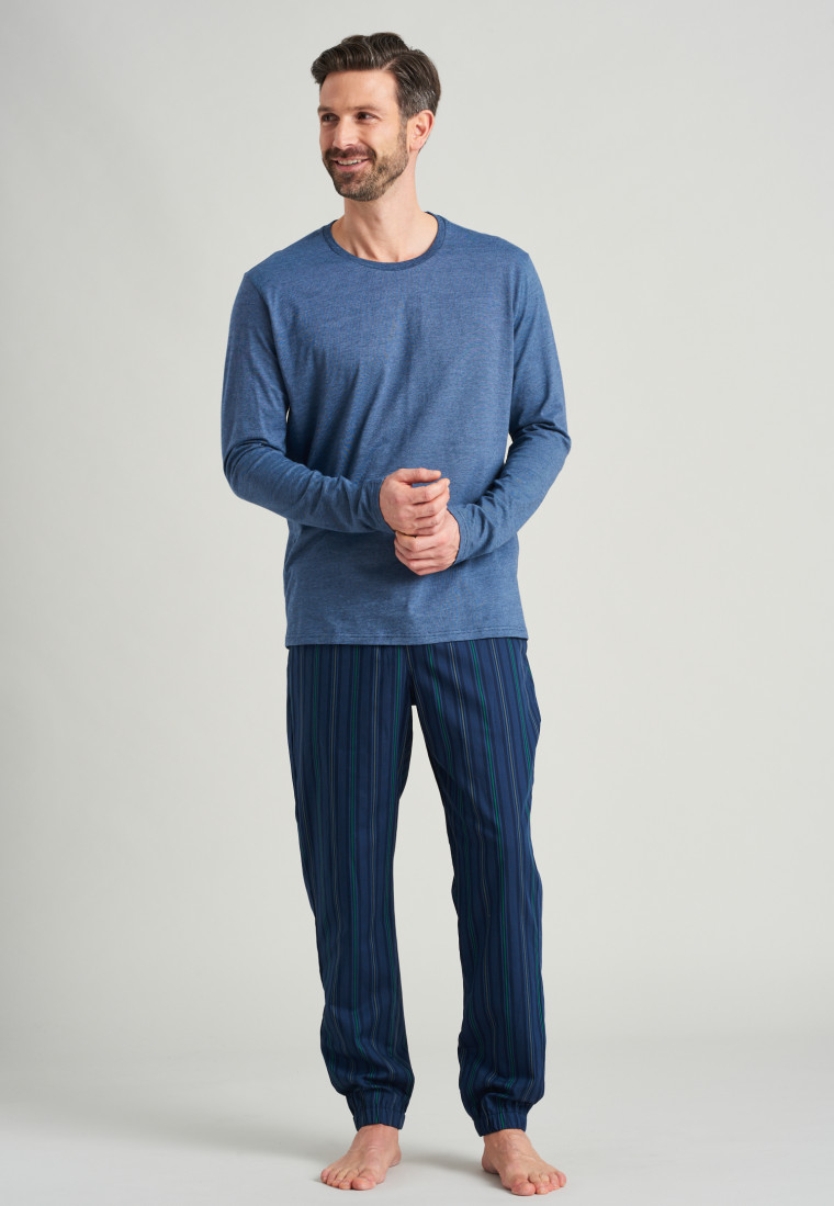 Hose lang Webware Bündchen Streifen jeansblau - Mix+Relax