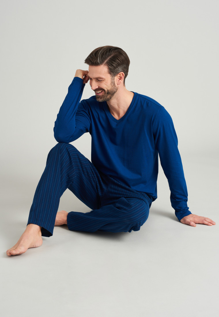 Broek lang flanel strepen blauw  Mix+Relax