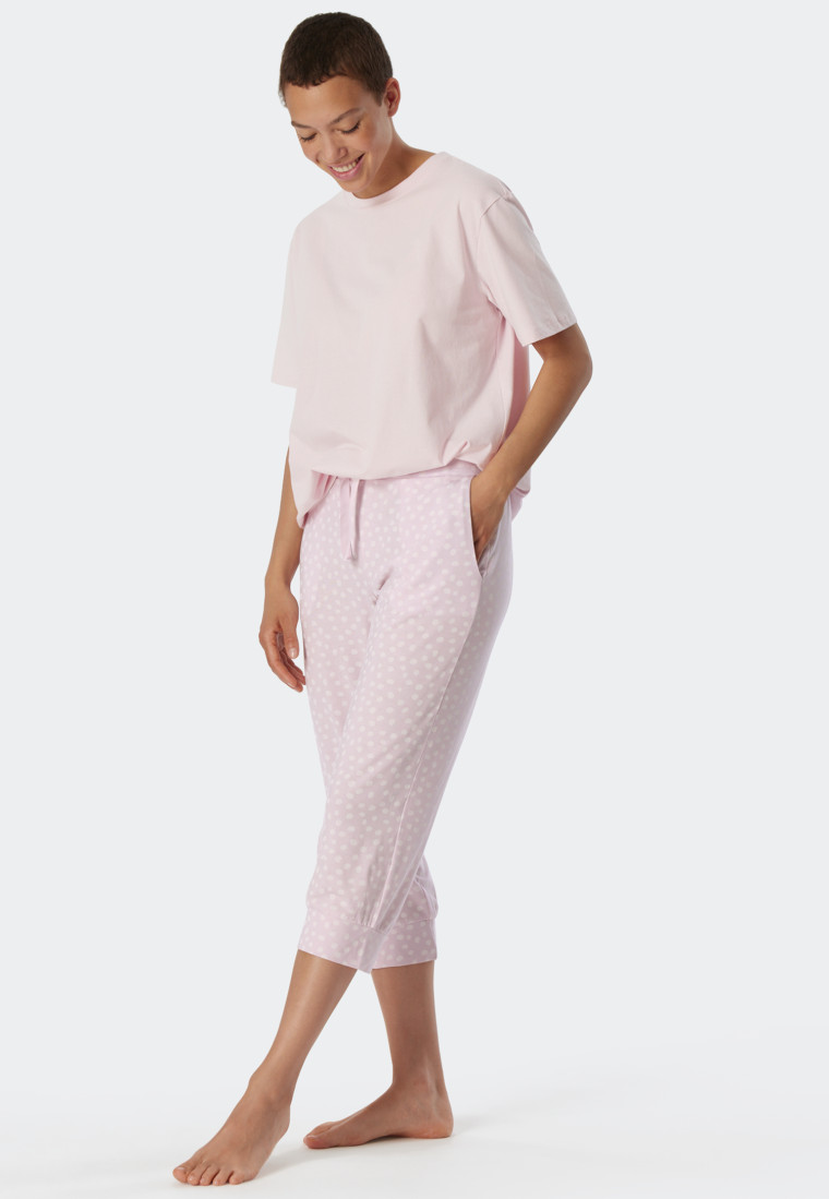Loungehose 3/4-lang Modal Bündchen Punkte powder pink - Mix+Relax