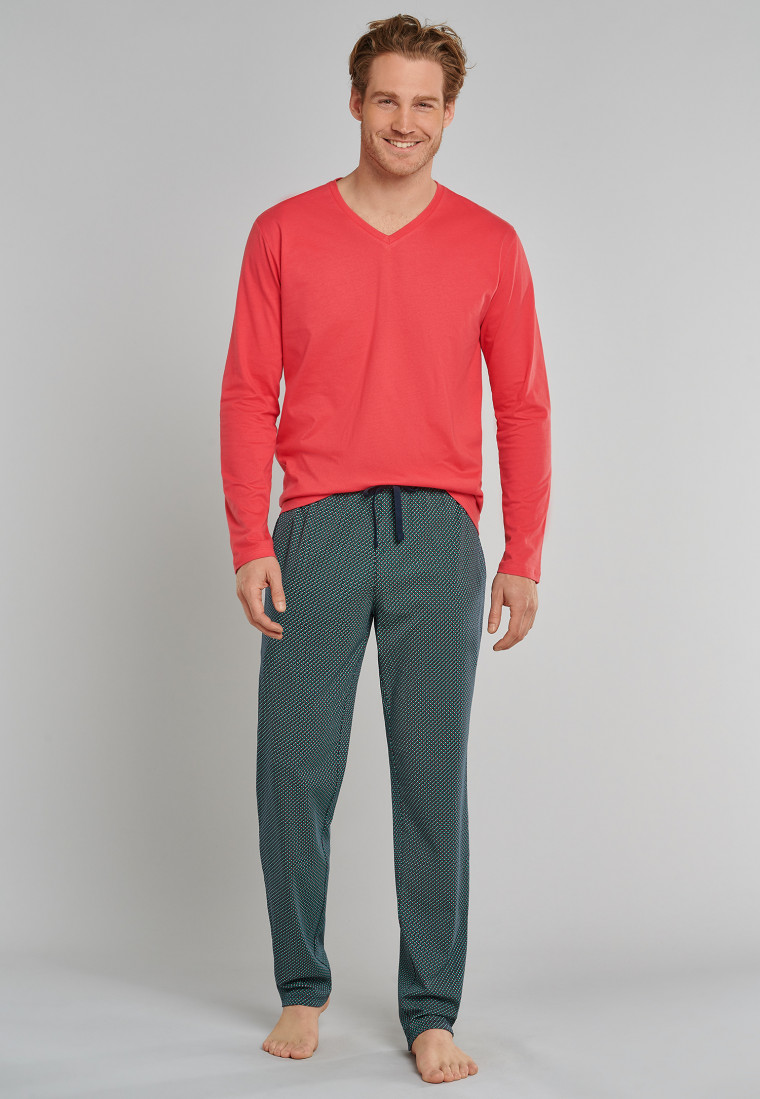 Loungehose lang Feininterlock dunkelgrün gemustert - Mix+Relax