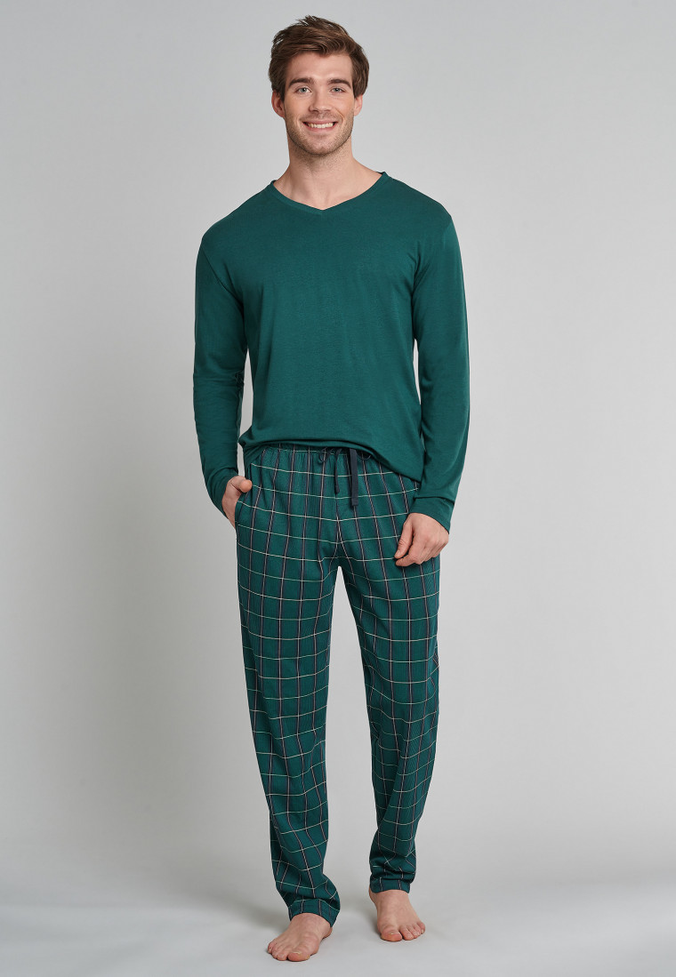 Long lounge pants fine interlock green checkered - Mix & Relax