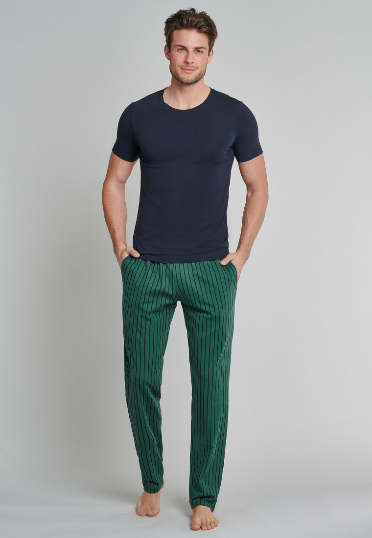 Lounge pants long fine interlock stripes green - Mix+Relax
