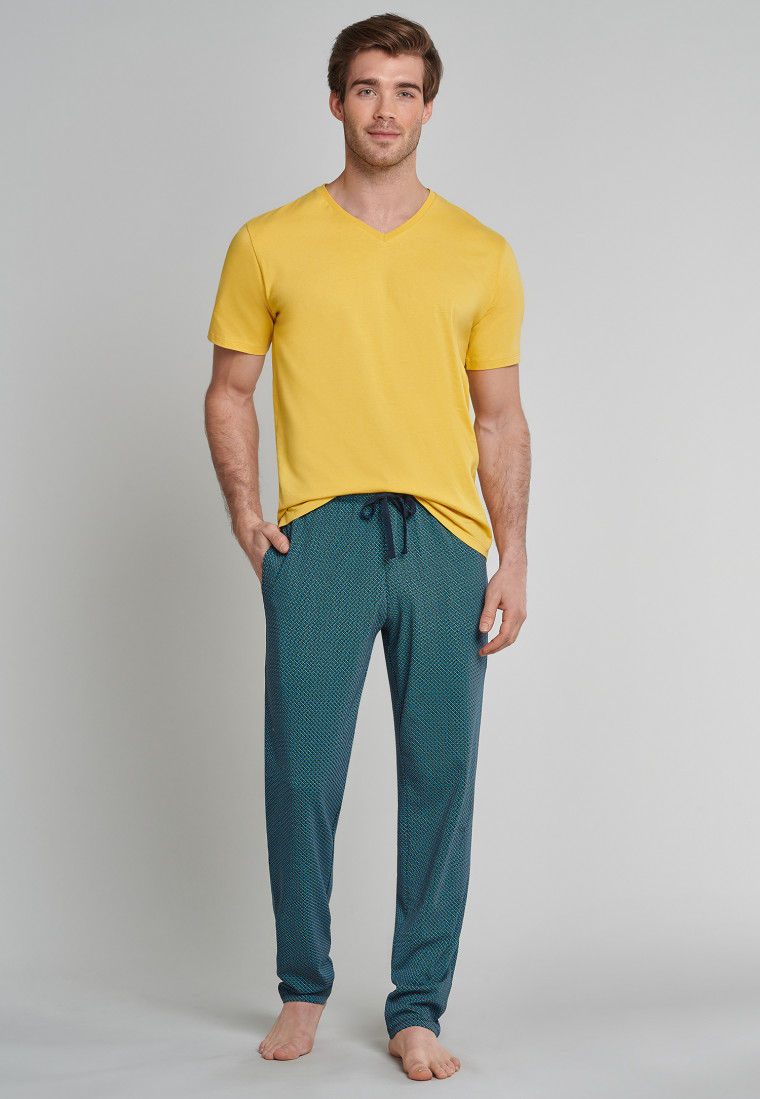 Lounge pants long fine interlock turquoise patterned - Mix + Relax